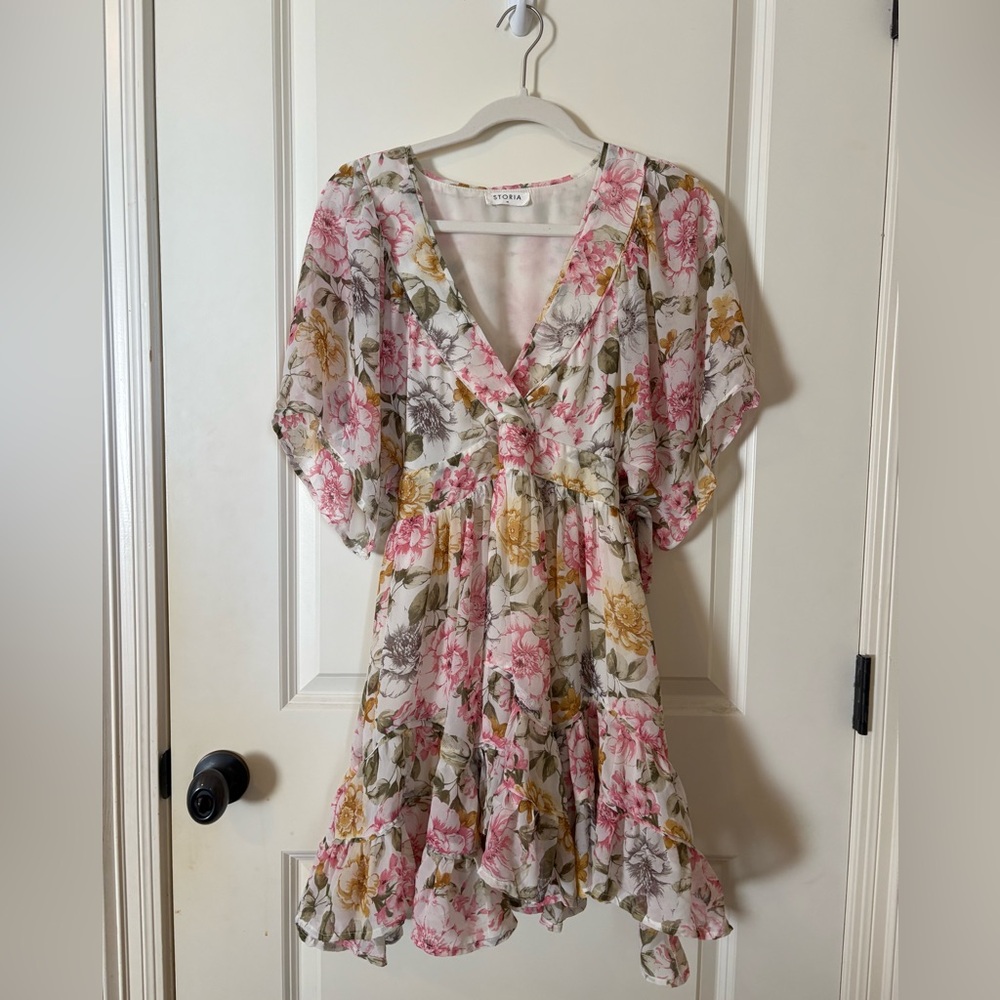 Pink Floral Mini V-Neck Dress